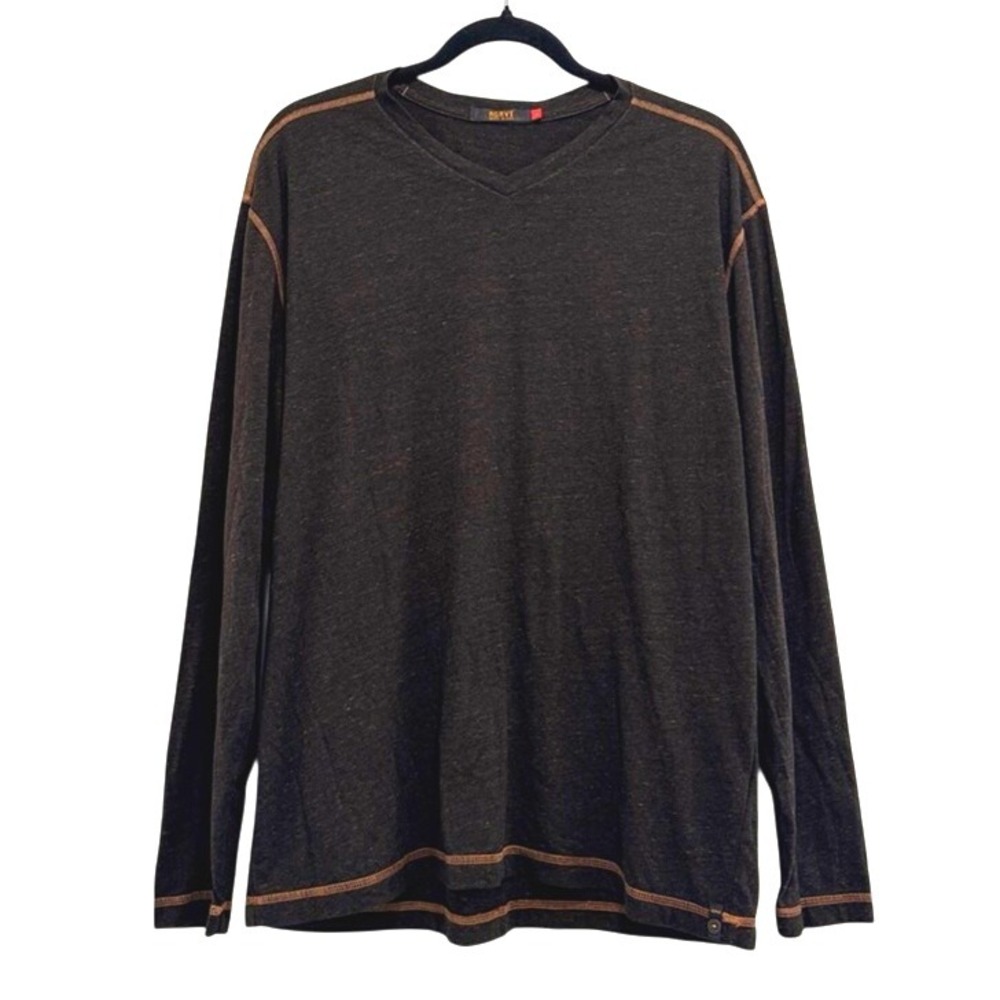 Agave Long Sleeve V Neck T-Shirt Brown Stitching Home Run K-1256 Men L Lux USA